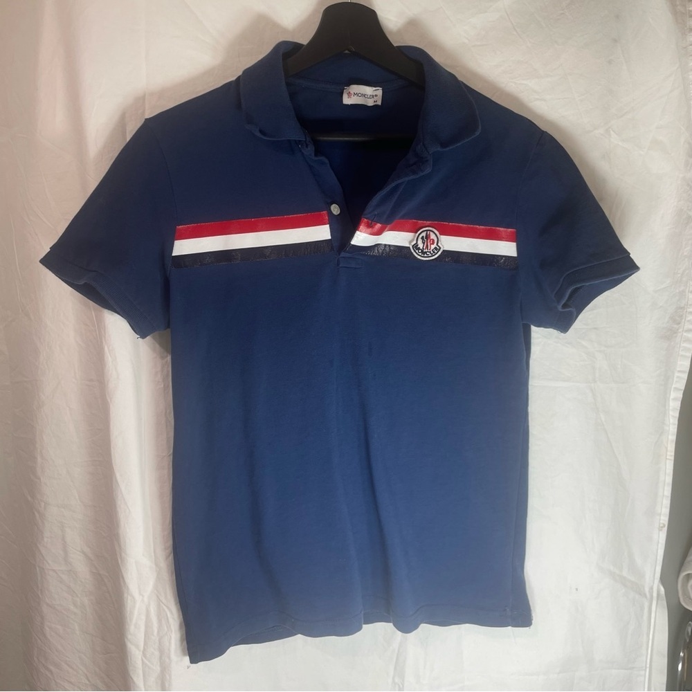 Moncler Navy Polo with Red and White Accents